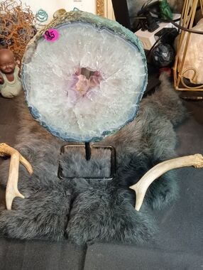 Amethyst Geode Display on Black Metal Stand - White & Purple